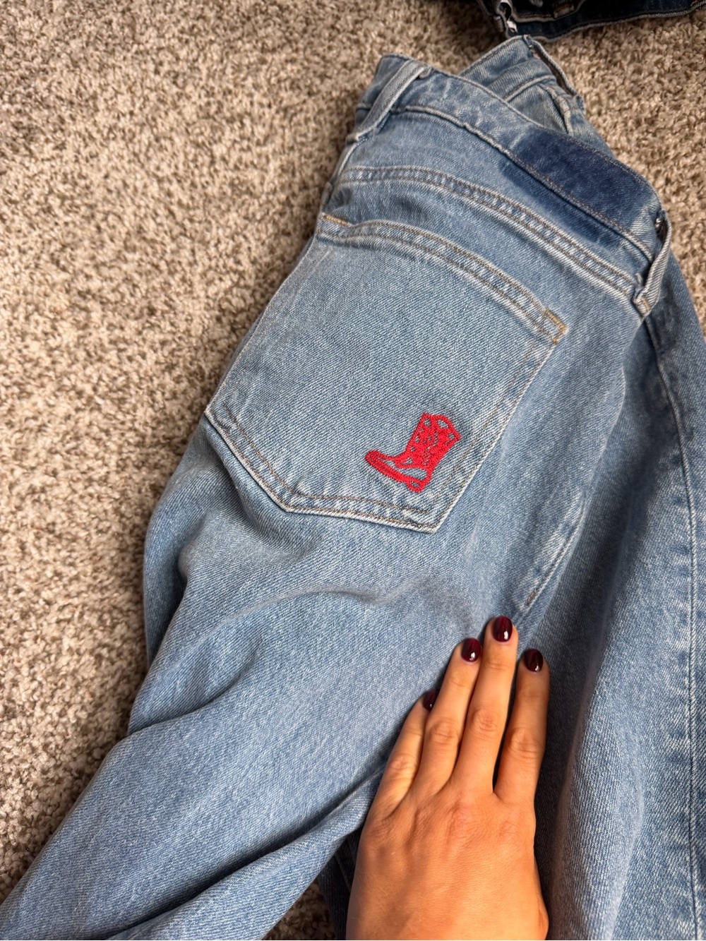 Abercrombie & Fitch Light Blue Denim Jeans with Red Embroidery